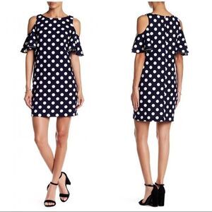 Eliza J Polka Dot Cold-Shoulder Stretch Dress sz 2